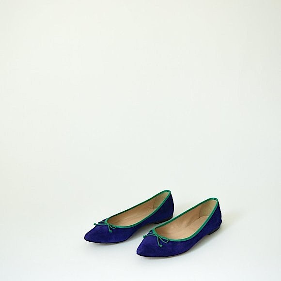 J. Crew Gemma Blue  Suede Flats with Green Trim 7.5 - Picture 3 of 11